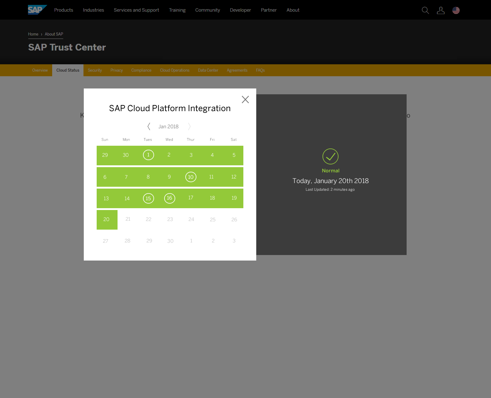 Shipped 2020 redesign — calendar and incident detail concept, modal variant